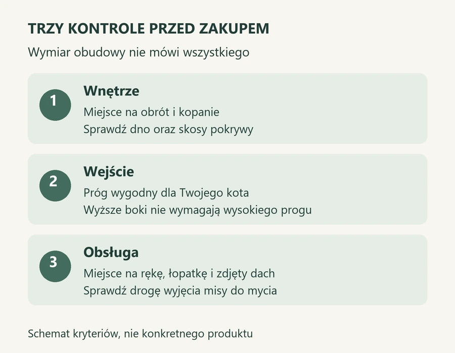 Schemat trzech kontroli: przestrzeń wewnętrzna, próg wejścia i miejsce na zdejmowanie pokrywy